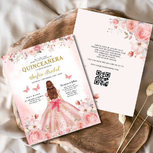 Haushaltsquinceñera QR Code Rosa Blütenrot Flyer