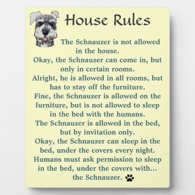 Haushaltsregeln für Schnauzer Fotoplatte (Vorderseite)
