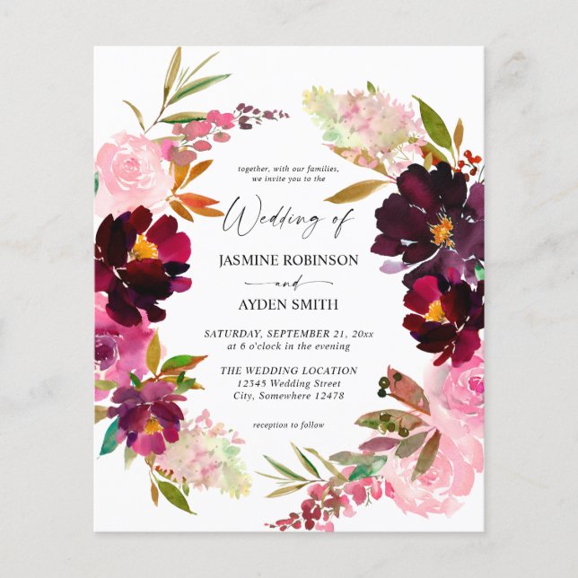 Haushaltsrosa - Lila Blütenhochzeit Flyer (Vorne)