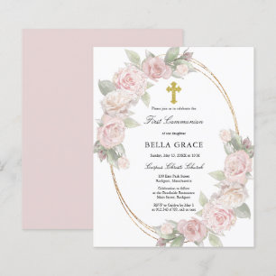 Haushaltsrosa Rose Floral Erste Kommune Einladung