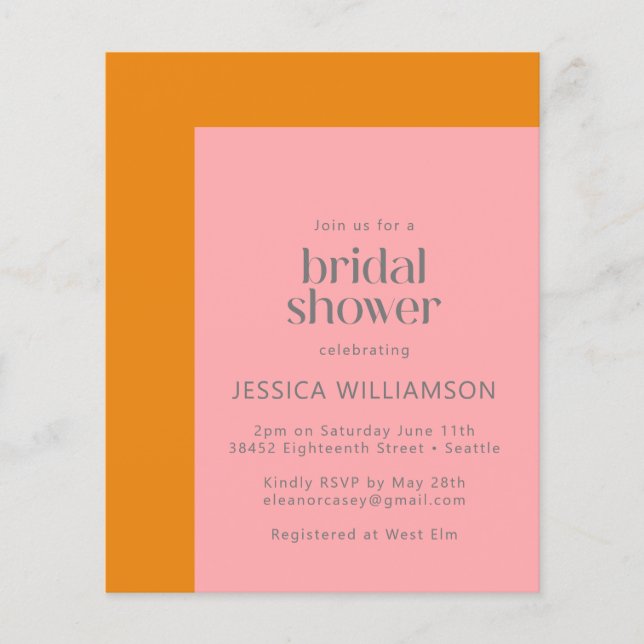 Haushaltsrosa und orange Bridal Dusche Einladung (Vorderseite)