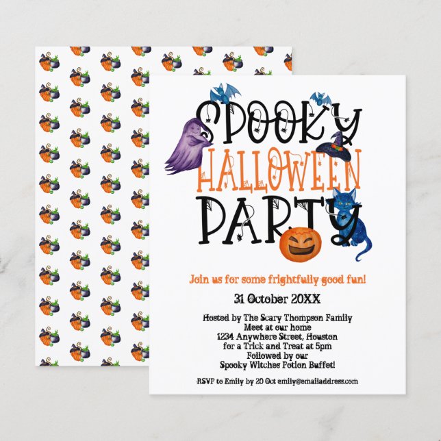 Haushaltsspöttisches Halloween-Party weiße Einladu (Vorne/Hinten)