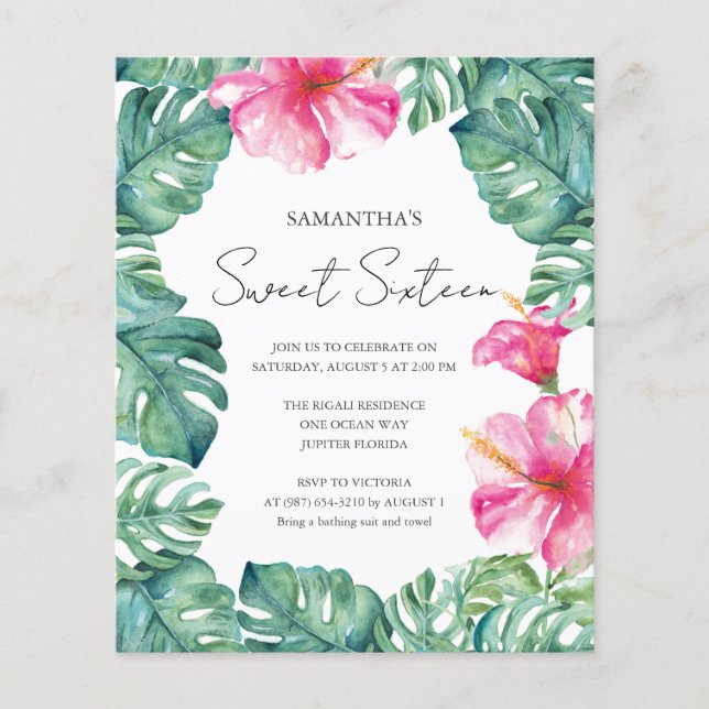 Haushaltssüß 16 Aquarellfarben Rosa Blütentropisch Flyer (Vorne)