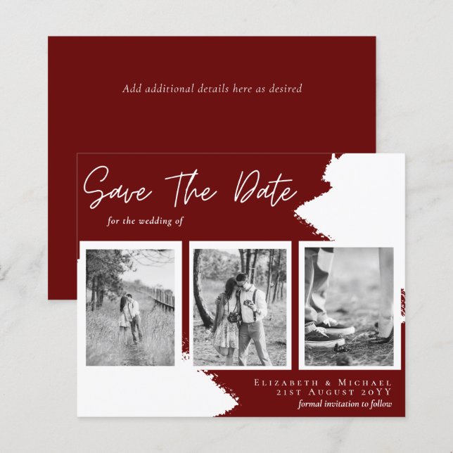 HAUSHALTSVerlobung Foto Save the Date Burgund (Vorne/Hinten)