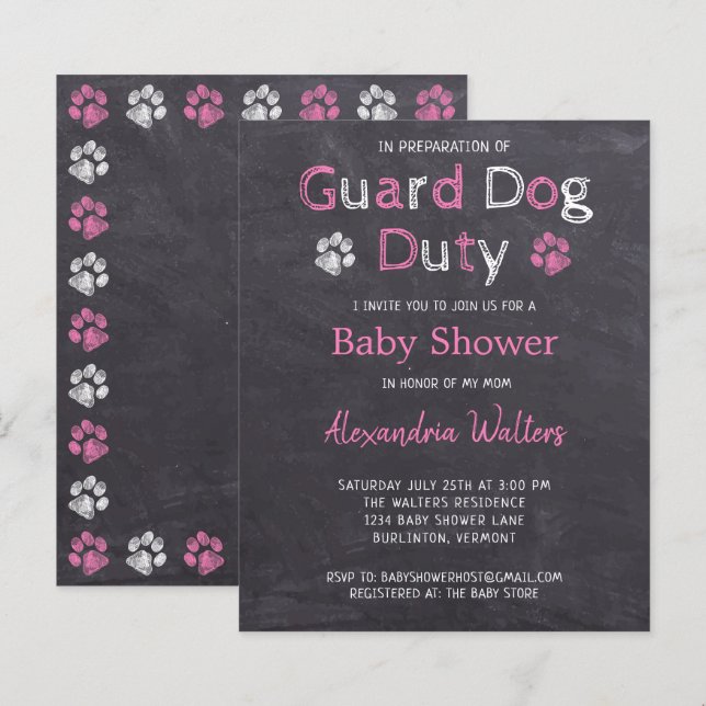 Haushaltswächter Dog Pink Girl Baby Dusche (Vorne/Hinten)