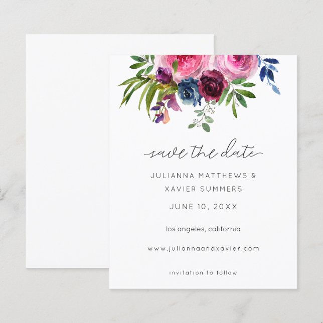 Haushaltswarmes Rosa und Navy Blue Floral Save the (Vorne/Hinten)