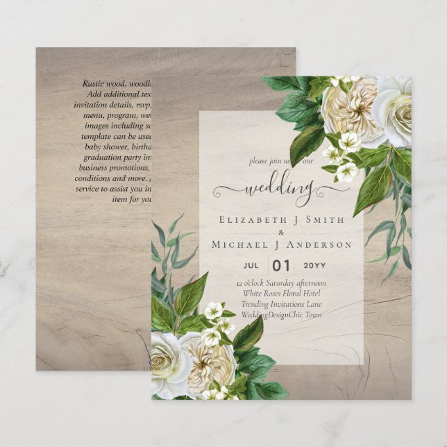 HAUSHALTSWEISSE ROSES Einladungen WEDING CHIC (Vorne/Hinten)