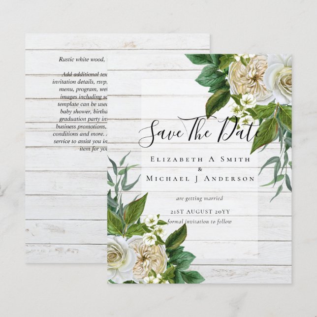 HAUSHALTSWEISSE ROSES Einladungen WEDING CHIC (Vorne/Hinten)