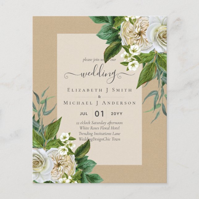 HAUSHALTSWEISSE ROSES Einladungen WEDING CHIC Flyer (Vorne)