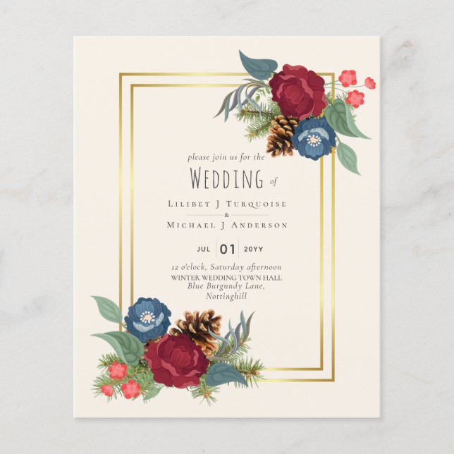 HAUSHALTSWinter Hochzeit Burgund Aquamarin Blue Mo Flyer (Vorne)