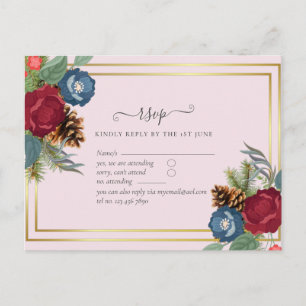 HAUSHALTSWinter Hochzeit Burgund Aquamarin Blue Mo Postkarte