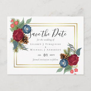 HAUSHALTSWinter Hochzeit Burgund Aquamarin Blue Mo Postkarte
