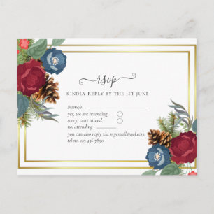 HAUSHALTSWinter Hochzeit Burgund Aquamarin Blue Mo Postkarte