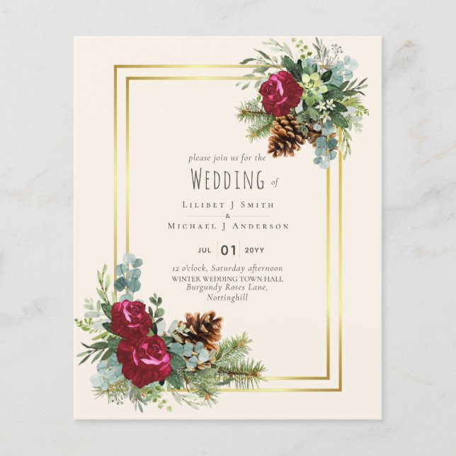 HAUSHALTSWinter Hochzeit Burgund Rose Eukalyptus Flyer (Vorne)