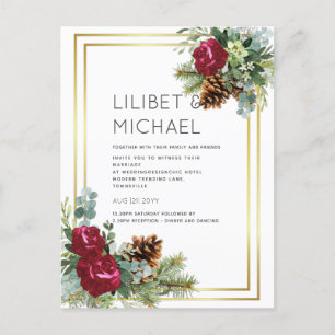 HAUSHALTSWinter Hochzeit Burgund Rose Eukalyptus Postkarte