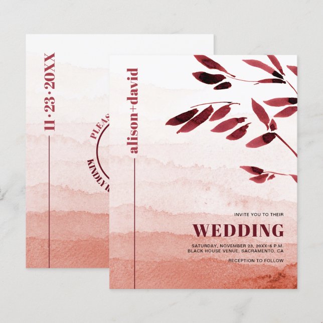 HAUSHALTSzweig Japandi Hochzeitseinladung (Vorne/Hinten)