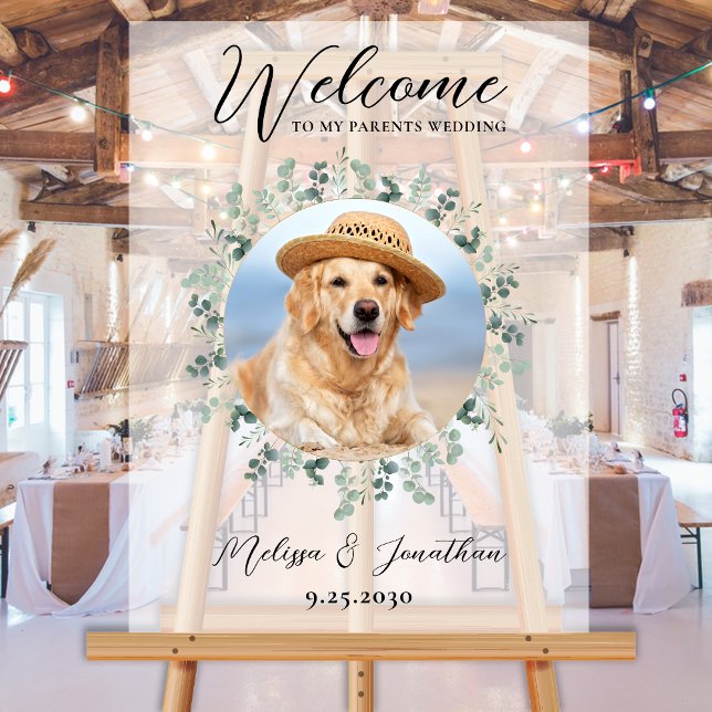 Haushochzeit Begrüßung Personalisierter Hund Foto Acrylschild (Von Creator hochgeladen)