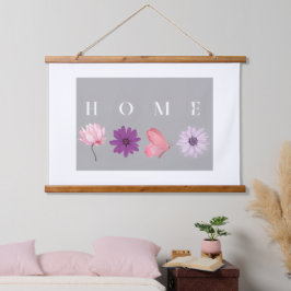 Häusliches Blumen- und Schmetterlingsdesign Wandteppich Mit Holzrahmen