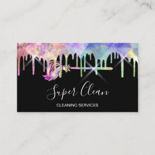 Hausmädchen Reinigung Haus Funkelnde Holografie Ge Visitenkarte