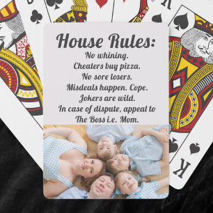 Hausregeln Familienfoto Moderne Typografie Spielkarten