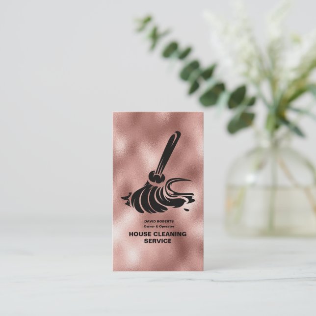 Hausreiniger Rose Gold Reinigungsservice Business Visitenkarte (Stehend Vorderseite)