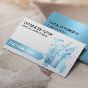 Hausreinigung Blau Glitzer & Silber Beruflich Visitenkarte