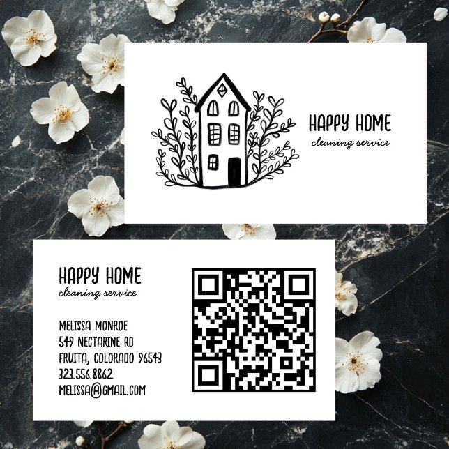 Hausreinigung Handgezogener Doodle QR Code Visitenkarte (House Cleaning Services Hand Drawn Doodle QR Code Business Card
)