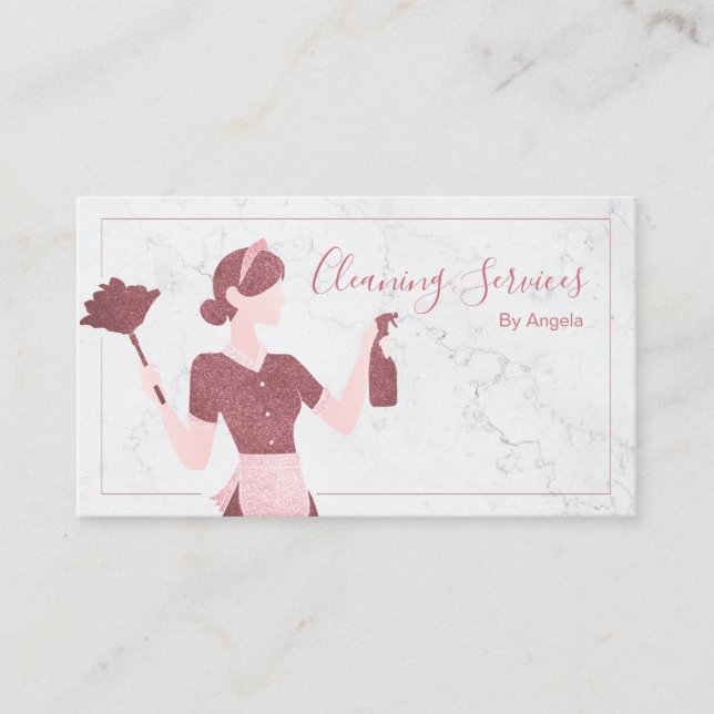 Hausreinigung Haushaltshilfe Marmor Rose Gold Chic Visitenkarte (Vorderseite)