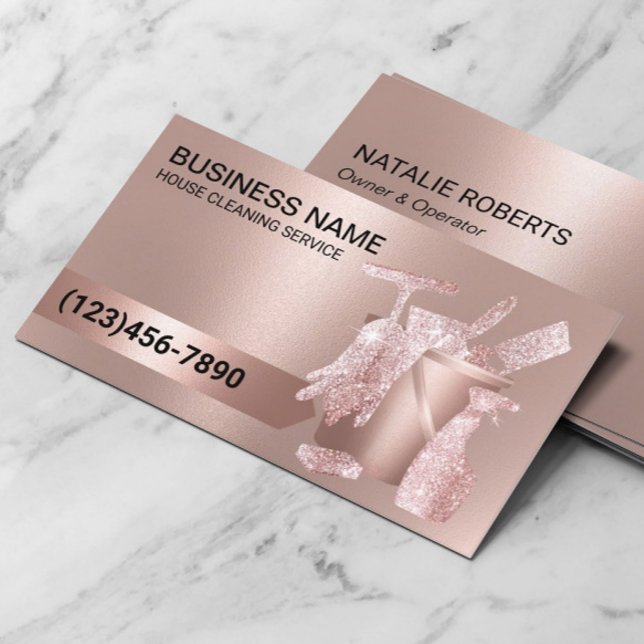 Hausreinigung Housekeeping Moderne Rose Gold Gesch Visitenkarte (Von Creator hochgeladen)