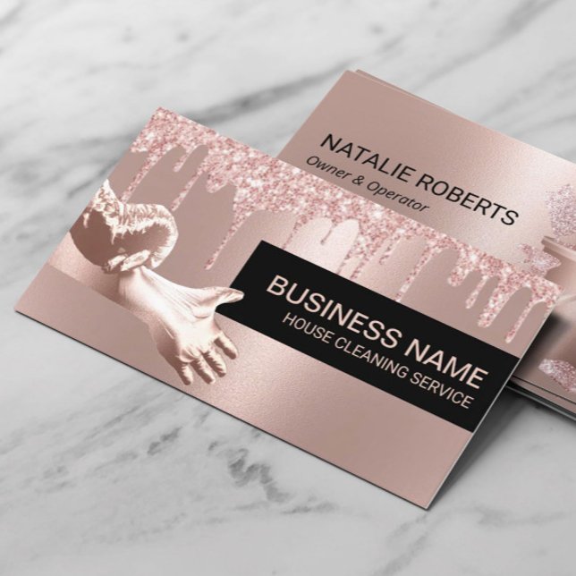 Hausreinigung Housekeeping Moderne Rose Gold Tropf Visitenkarte (Von Creator hochgeladen)