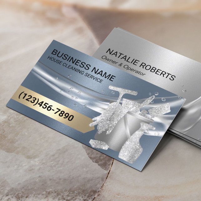 Hausreinigung Housekeeping Modernes, dunkelblau Visitenkarte (Von Creator hochgeladen)
