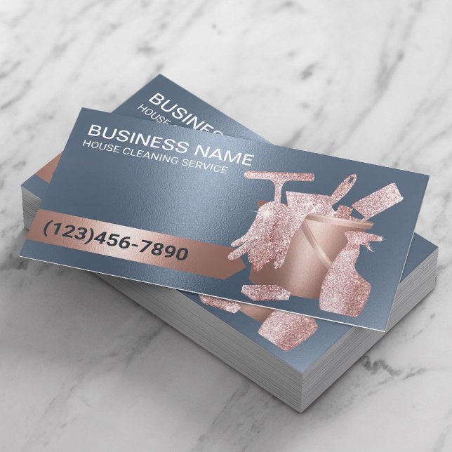 Hausreinigung Housekeeping Rose Gold Dusty Blue Visitenkarte (Von Creator hochgeladen)
