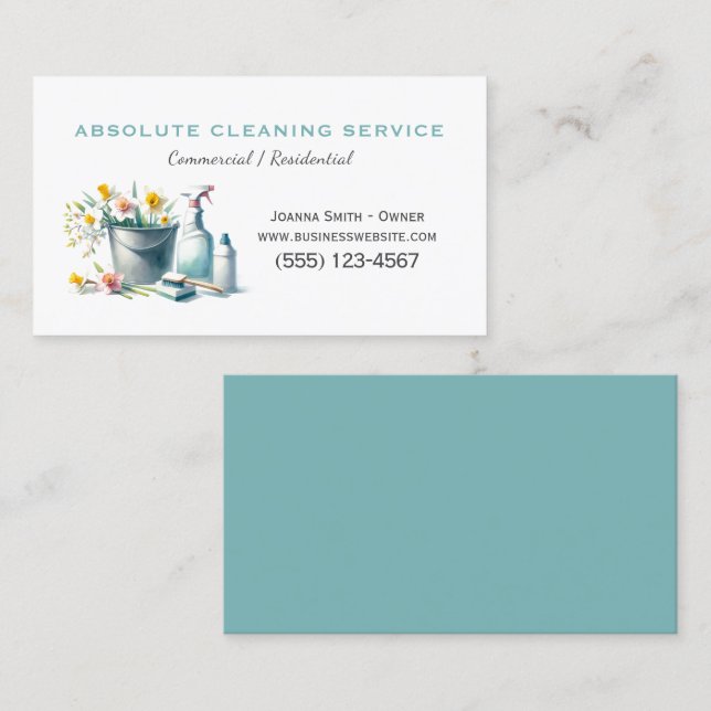 Hausreinigung Housekeeping Service Wasserfarbe Visitenkarte (Vorne/Hinten)