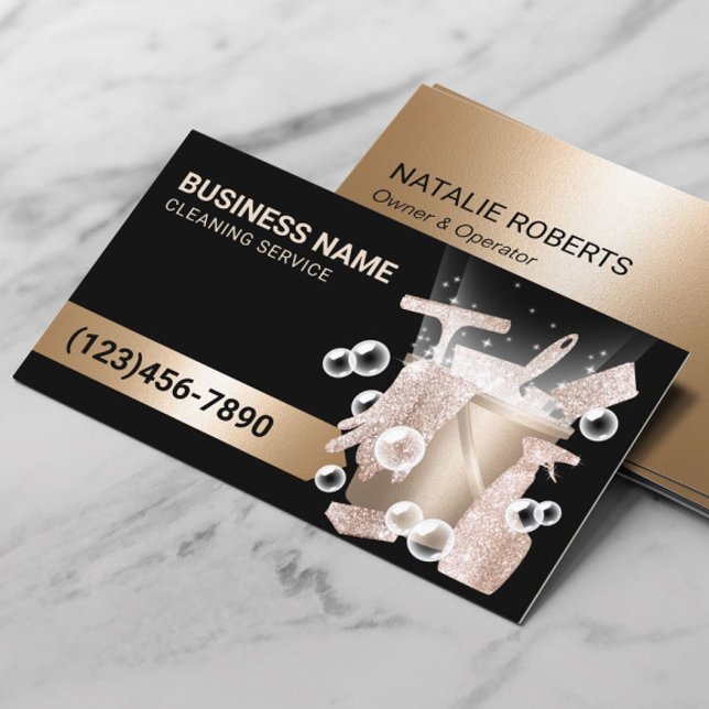 Hausreinigung Moderne Black & Gold Blasen Visitenkarte (Von Creator hochgeladen)