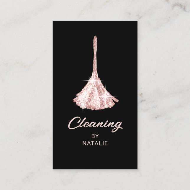 Hausreinigung Moderne Rose Gold Duster Maid Busine Visitenkarte (Vorderseite)