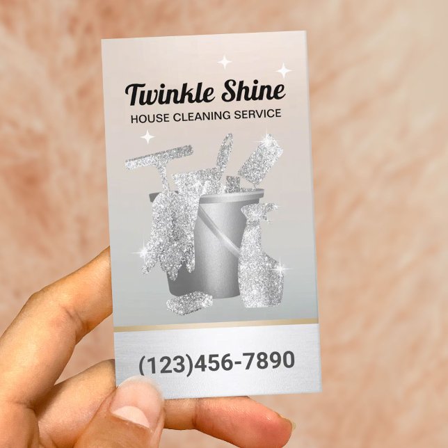 Hausreinigung Moderne Silver Housekeeping Visitenkarte (Von Creator hochgeladen)