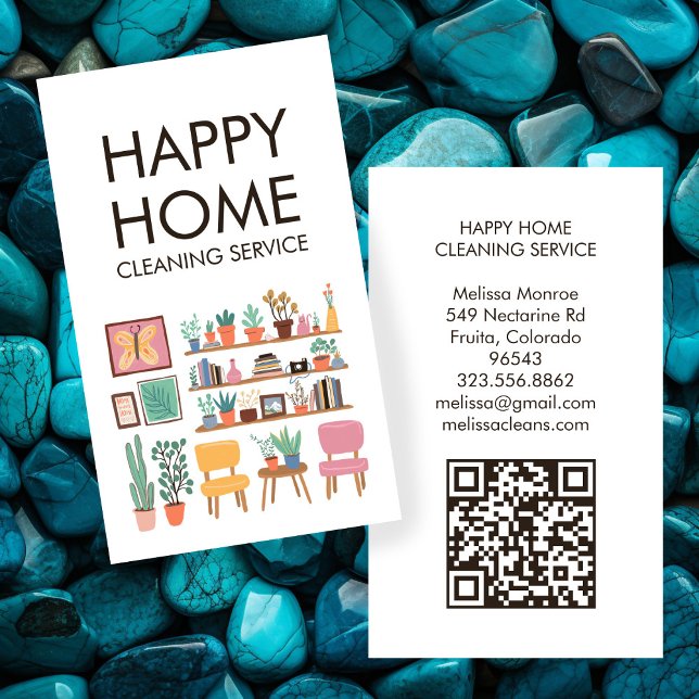 Hausreinigung Niedliches Wohnzimmer Art QR Code Visitenkarte (House Cleaning Cute Livingroom Art Custom QR Code Business Card
)