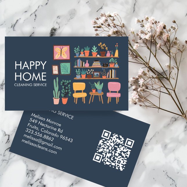 Hausreinigung Niedliches Wohnzimmer Art QR Code Visitenkarte (House Cleaning Cute Livingroom Art Custom QR Code Business Card
)