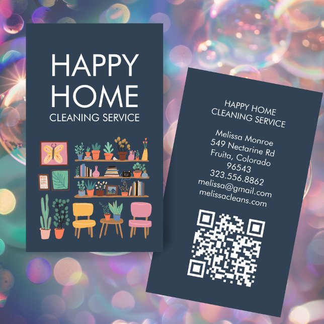 Hausreinigung Niedliches Wohnzimmer Art QR Code Visitenkarte (House Cleaning Cute Livingroom Art Custom QR Code Business Card
)