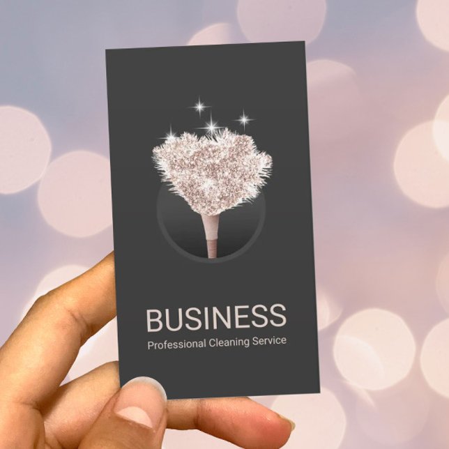 Hausreinigung Rose Gold Feather Duster Dunkelgrau Visitenkarte (Von Creator hochgeladen)