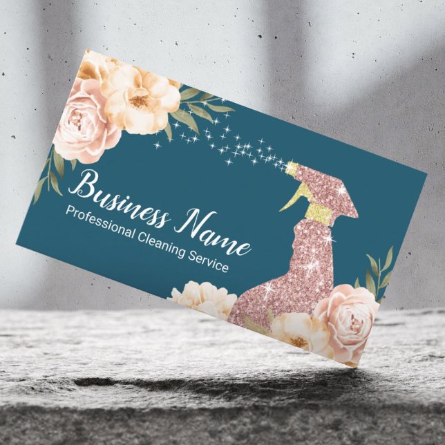 Hausreinigung Rose Gold Spray Modernes Blumenmuste Visitenkarte (Von Creator hochgeladen)