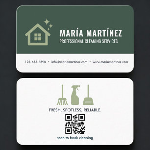 Hausreinigungsdienstleistungen Grüner QR-Code Visitenkarte