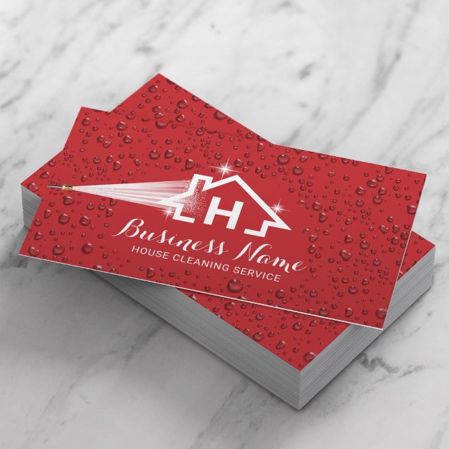 Hausreinigungsdruck Waschmonogramm-Logo Rot Visitenkarte (Von Creator hochgeladen)