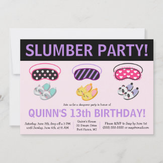 Hausschuhe und Augenmasken Slumber Party Geburtsta Einladung