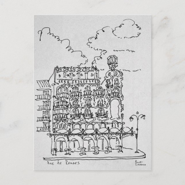 Haussmann Gebäude | Rue de Rennes, Paris Postkarte (Vorderseite)