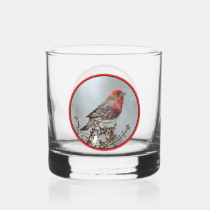 Haussperling im Schnee - Originalfotografie Whiskyglas