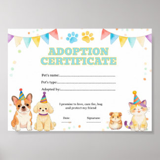 Haustier Adoption Farbzertifikat Poster