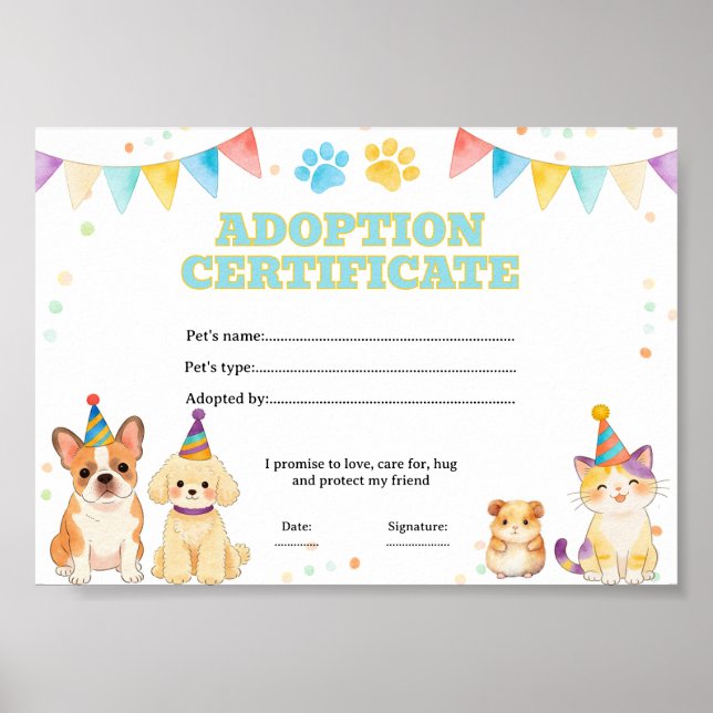 Haustier Adoption Farbzertifikat Poster (Vorne)