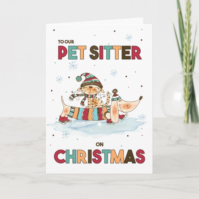Haustier auf Weihnachten Dackel Hund und Katze (Vorderseite)