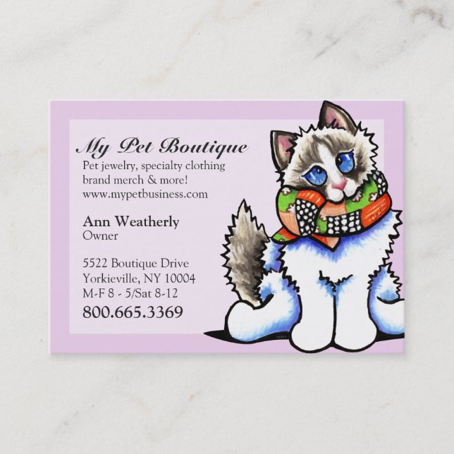 Haustier Boutique Extravagant Ragdoll Katze Visitenkarte (Vorderseite)